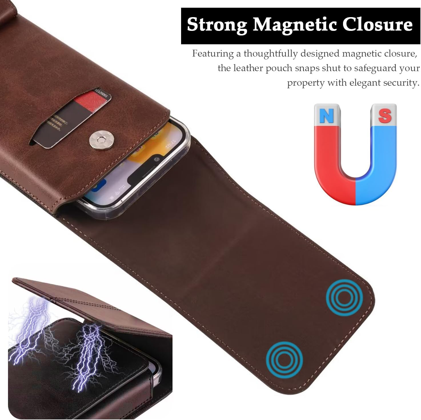 Cell Phone Pouch Leather Belt Holster Case Compatible with Samsung Galaxy S25/S24/S23/S22/S21/S20 Ultra, Cell Phone Belt Holder with Clip & Card Slots for Men Women Pouch Phone Sleeve Waist Bag, Brown image number 1