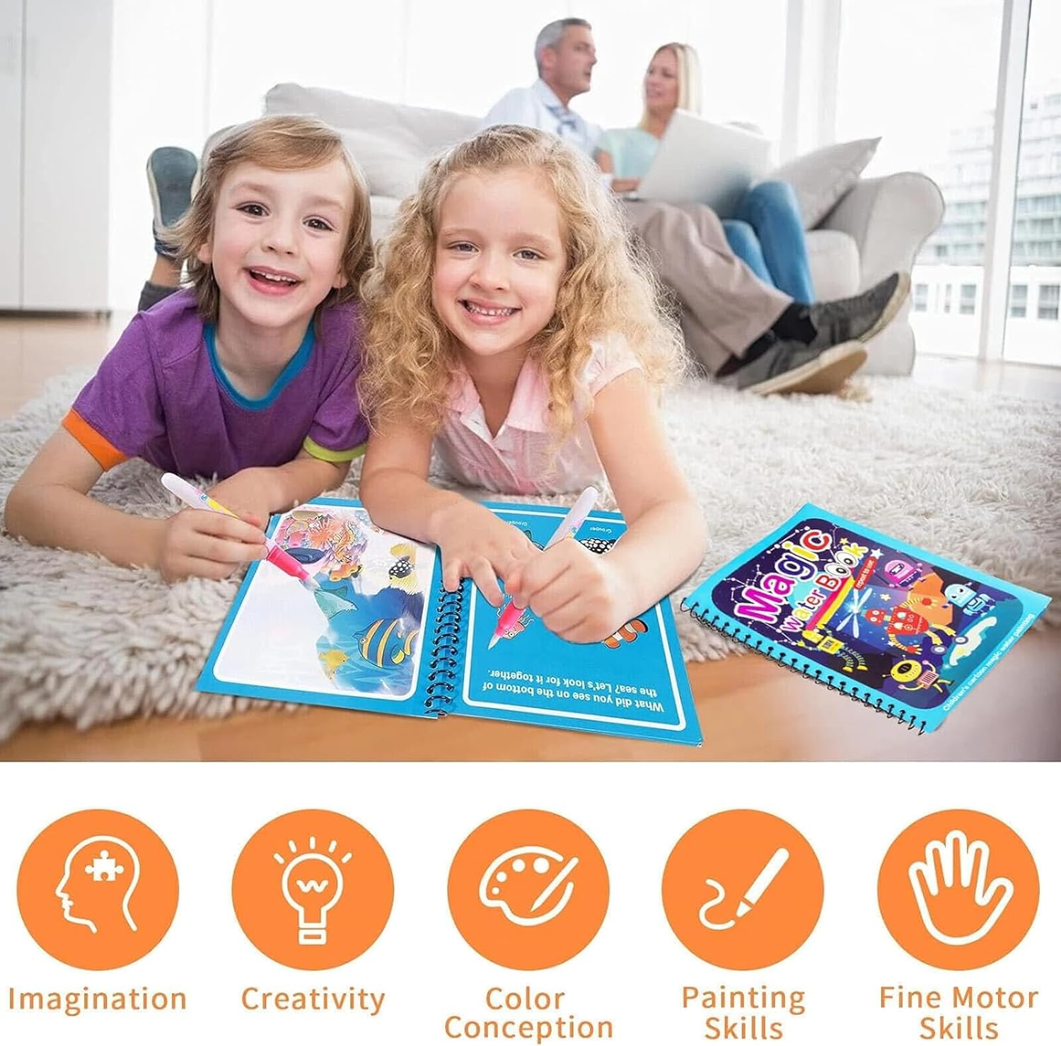 MYLEUS 6 Set Water Drawing Books for 3-6 Kids, Kids Montessori Toys Reusable Magic Water Coloring Book Magica Drawing Books Painting Toys Toddler Early Education Toys(Pen Random Color) image number 5