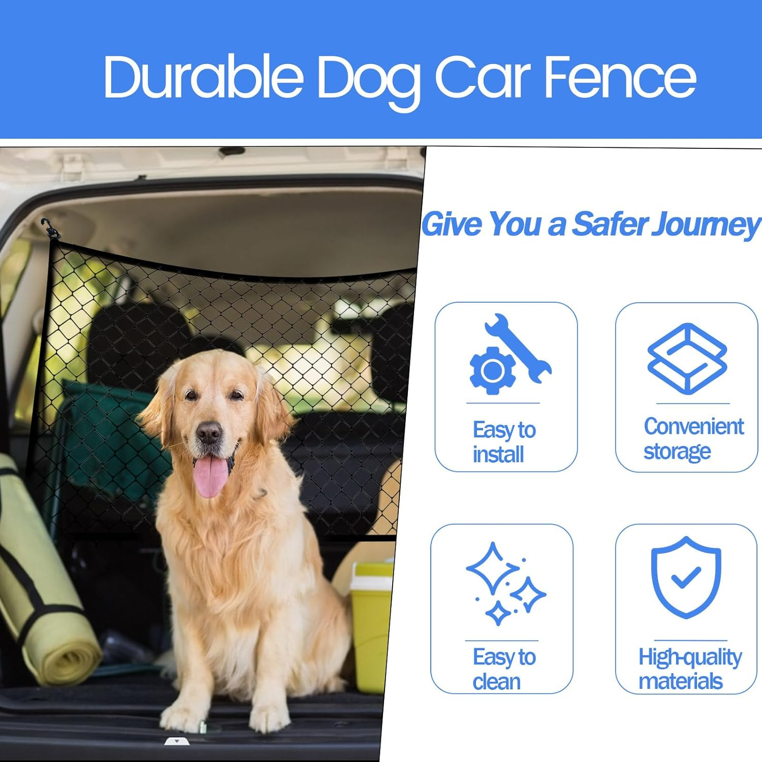 Dog Barrier Car Net with Hooks, Pet Barrier for Car, Car Rear Seat Isolation Barrier Net Back Pet Dog Seat Divider, Dog Car Net Barrier Trunk for Car, Trucks, SUV, Vans (47.2'' X 27.5'') image number 4