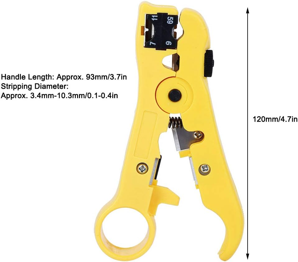 Universal Cable Wire Stripper Cutter, RG59 RG6 RG7 RG11 Coaxial Cable, Cat5E Cat6 UTP STP Flat round Network Wire Stripping Hand Tool, 3.4Mm-10.3Mm Crimping Pliers image number 3