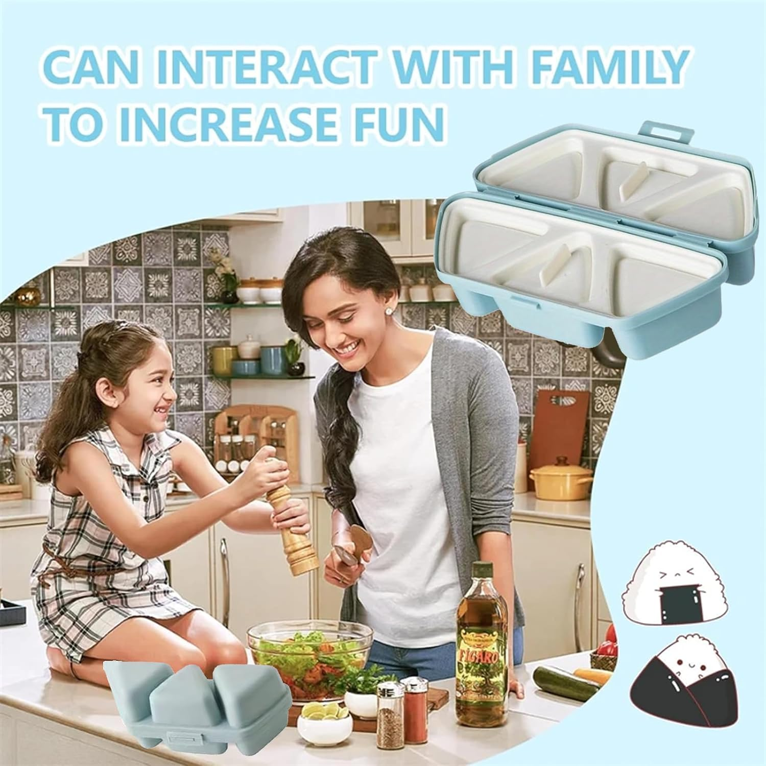 MYLEUS Triangle Sushi Mold - 6 in 1 Onigiri Mold for Making and Storing Sushi, Non-Stick Rice Ball Mold for Seaweed Cilantro Rice Balls(Blue) image number 3