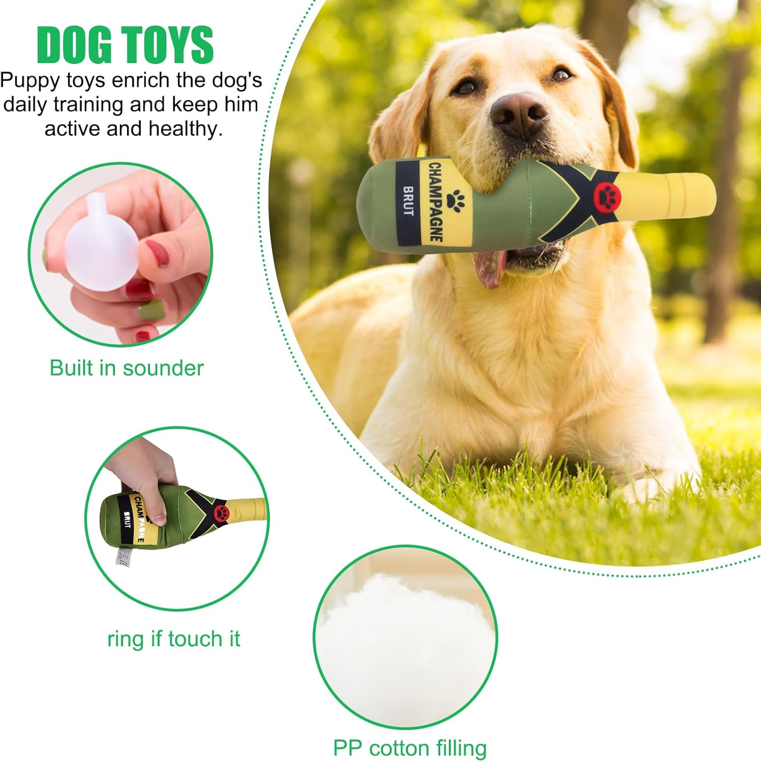 HOMURY Squeaky Dog Toy, Chew Toy, Plush Dog Toy, Squeaky Toy, Dog Beer Bottle, Plush Toy, Dog Beer Bottle Toy for Small, Medium and Large Dogs image number 3