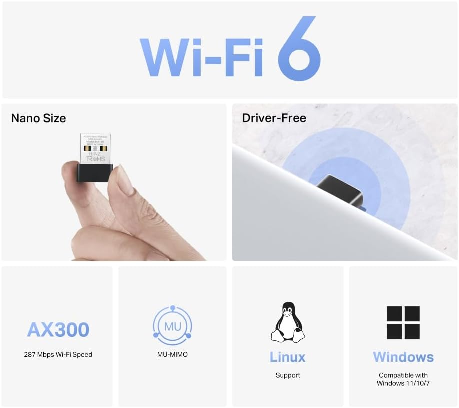 Mercusys AX300 Nano Wireless USB Adapter, Wi-Fi 6, Lower Latency Gameplay, WPA Security, MU-MIMO, OFDMA, Pre-Loaded Driver, Nano-Size, Easy Setup & Flexible Desgin, Wide Compatibility(Ma14N) image number 6