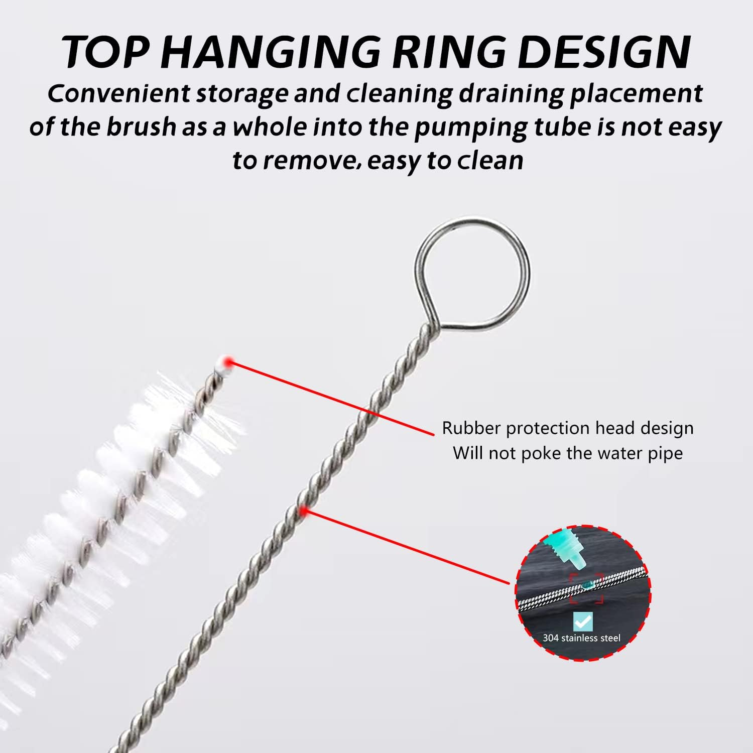 EKIND Extra Long Duct Cleaner, 59" Flexible Nylon Drainage Stainless Steel Long Brush for Cleaning Feedibing Tubes and Racking Lines image number 3