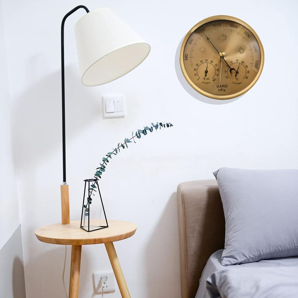 3-In-1 Dial Barometer Thermometer Hygrometer (Gold) Metal+Abs+Acrylic for Home, Wall Decor, Baby Room, Fishing 1 Piece image number 6