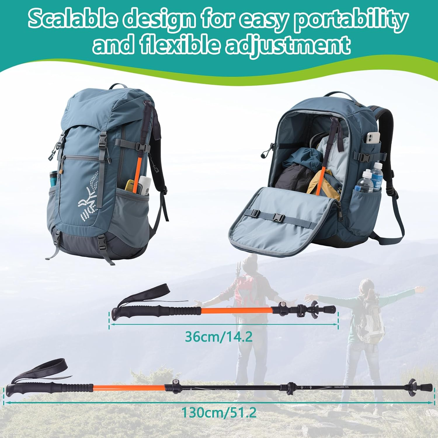 Trekking Poles, Retractable Walking Sticks, 7075 Aluminum Alloy Hiking Poles with Foam Grips and Quick Lock, Suitable for Hiking and Camping (1 Piece)