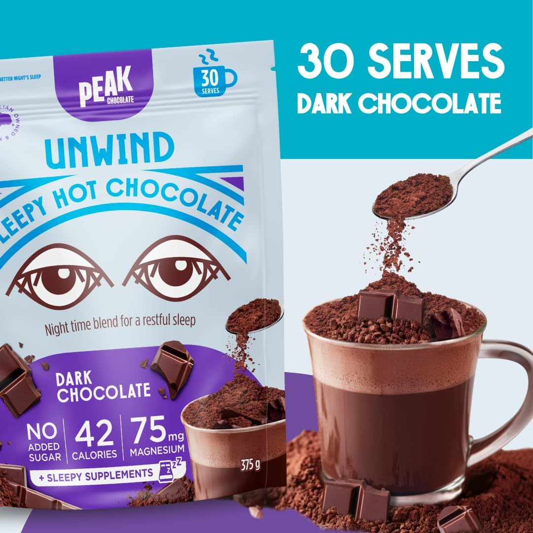 Peak Unwind Hot Chocolate Powder with Magnesium, Natural Sleep Aid - Sugar Free Dark Chocolate - Chamomile & Sleep Hot Powder, Keto-Friendly, Dairy-Free - 30 Servings image number 1