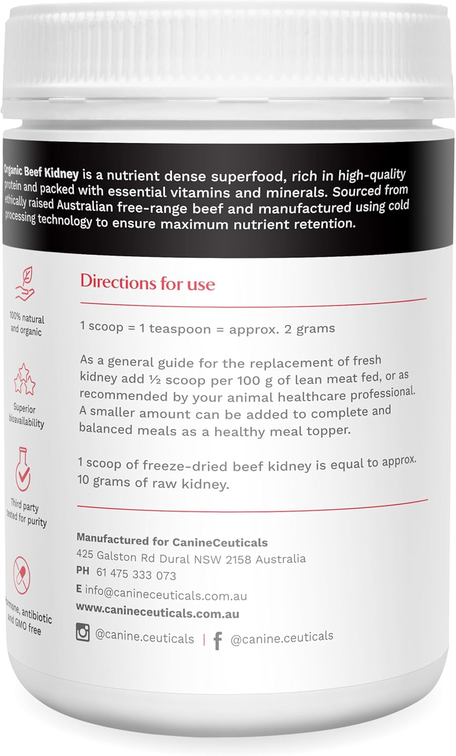 Canineceuticals - Organic Beef Kidney &ndash; Nutrient-Dense Organ Meat for Dogs &ndash; Support Detox, Thyroid & Immune Function &ndash; High in Selenium, DAO & B Vitamins &ndash; No Fillers or Additives image number 2