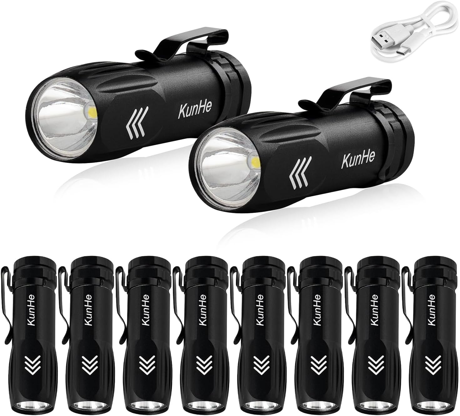 Kunhe 10 Pack Small Rechargeable Flashlights Bulk USB-C Mini High Lumen Flashlight Clip-On Portable Pocket Flash Light for EDC Emergency Home Use image number 3