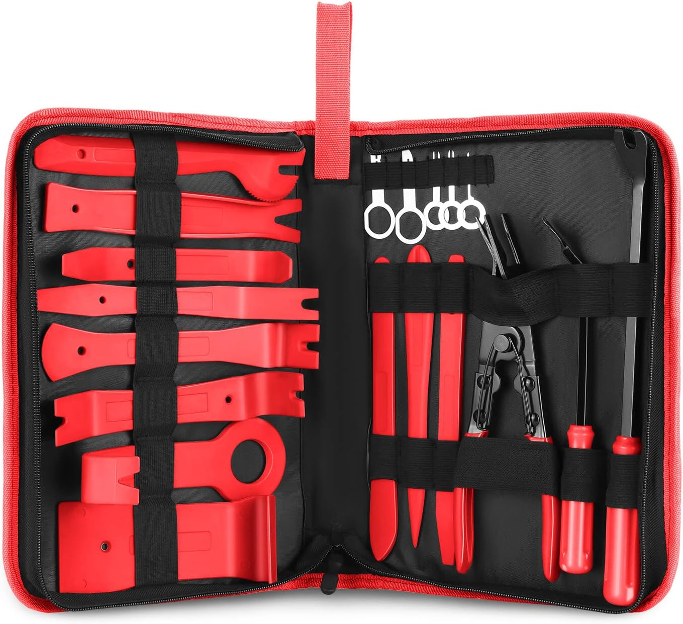 &lrm;DNA MOTORING TOOLS-00246 Car Trim Removal Tool Kit, Clip Plier Upholstery Remover Set for Auto Door Panel Audio Dashboard, with Storage Bag, Red