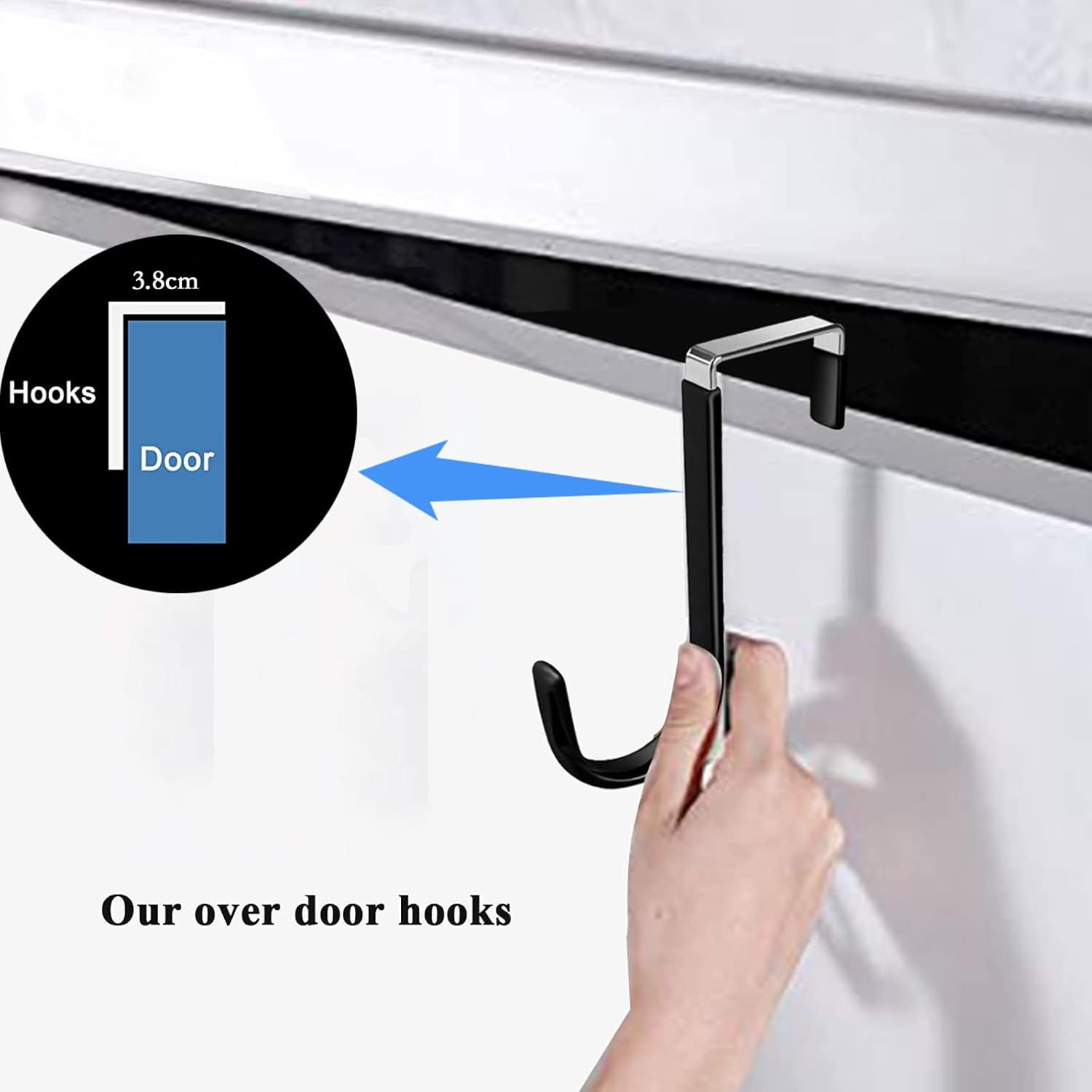 6 Pack over the Door Hooks,With Rubber Prevent Scratches,Door Hangers for Closet, Kitchen, Bathroom(Black) image number 3