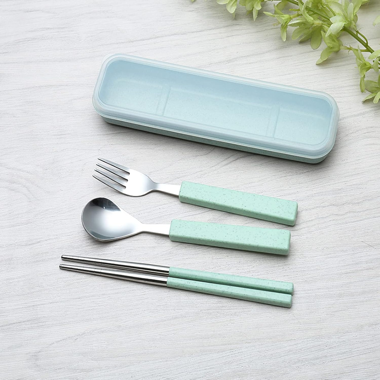VANRA 3-Piece Children Utensils Set 18/8 Stainless Steel Child Flatware Set Silverware Spoon Fork Chopstick Set with Travel Case for Kids Lunch Box (Green) image number 7
