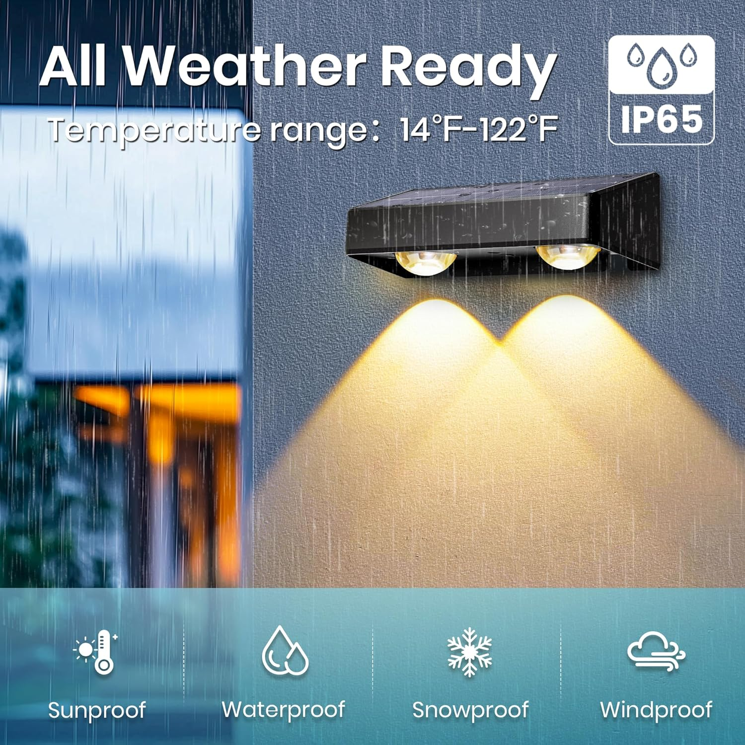 Solar Fence Lights Outdoor, Solar Wall Lights 9 Fixed Colors ＆ Color Changing Modern Solar Powered Deck Lights for Step Stair Patio Backyard Porch Railing House Number Decor, IP65 Waterproof (6 Pack) image number 1