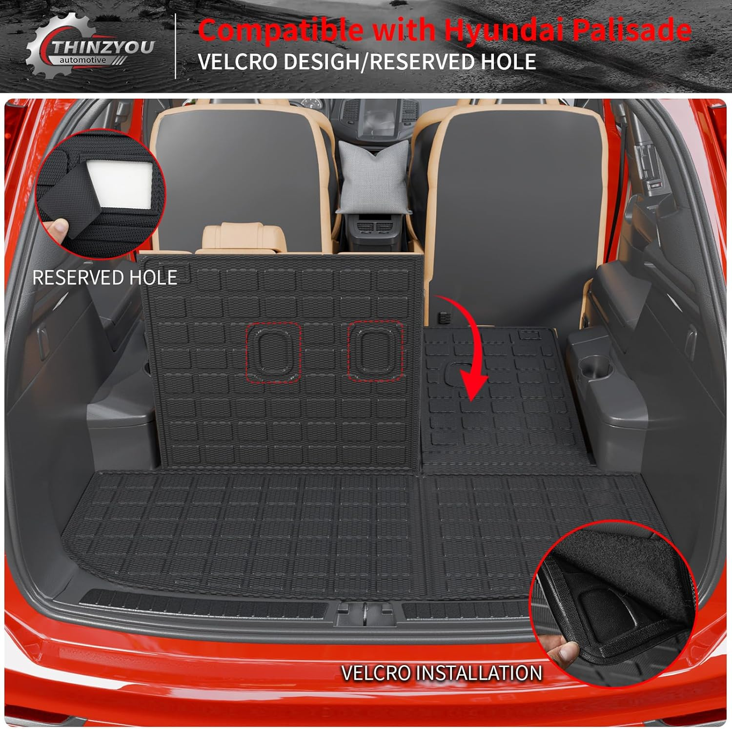 Floor Mats Compatible with 2020-2025 Hyundai Palisade Trunk Mat Cargo Liner TPE Back Seat Cover Protector 2024 Palisade 7 & 8 Seats Accessories (Trunk Mat with Backrest Mats+Floor Mats) image number 4
