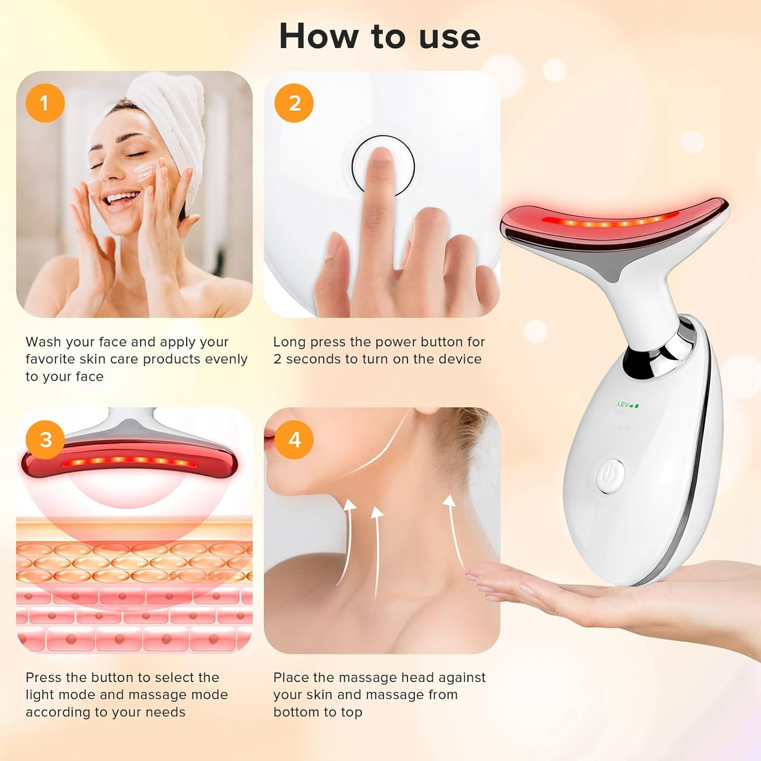 Anti-Wrinkle Neck Face Massager with 7 LED Colors,Facial Sculpting Tool,Skin Rejuvenation Device with Thermal,Triple Action LED and Vibration,For Anti-Aging,Lifting and Tightening image number 2