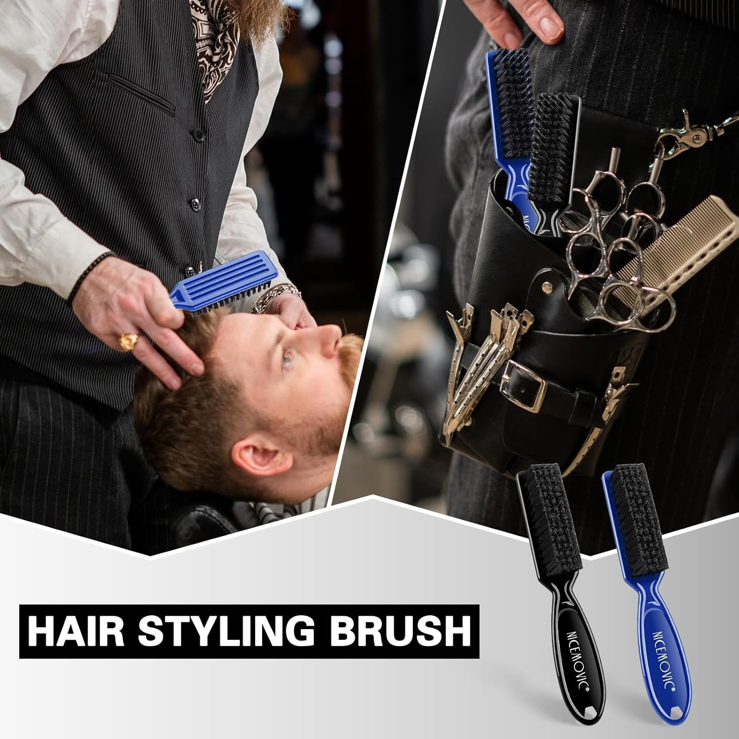 NICEMOVIC 10 Pcs Barber Clipper Cleaning Brush, Barber Accessories Cleaning Supplies, Blade Trimmer Cleaning Mini Brush Bulk Set Duster Manicure Nylon Brush Hair Styling Brush Tool (Black&Blue) image number 2