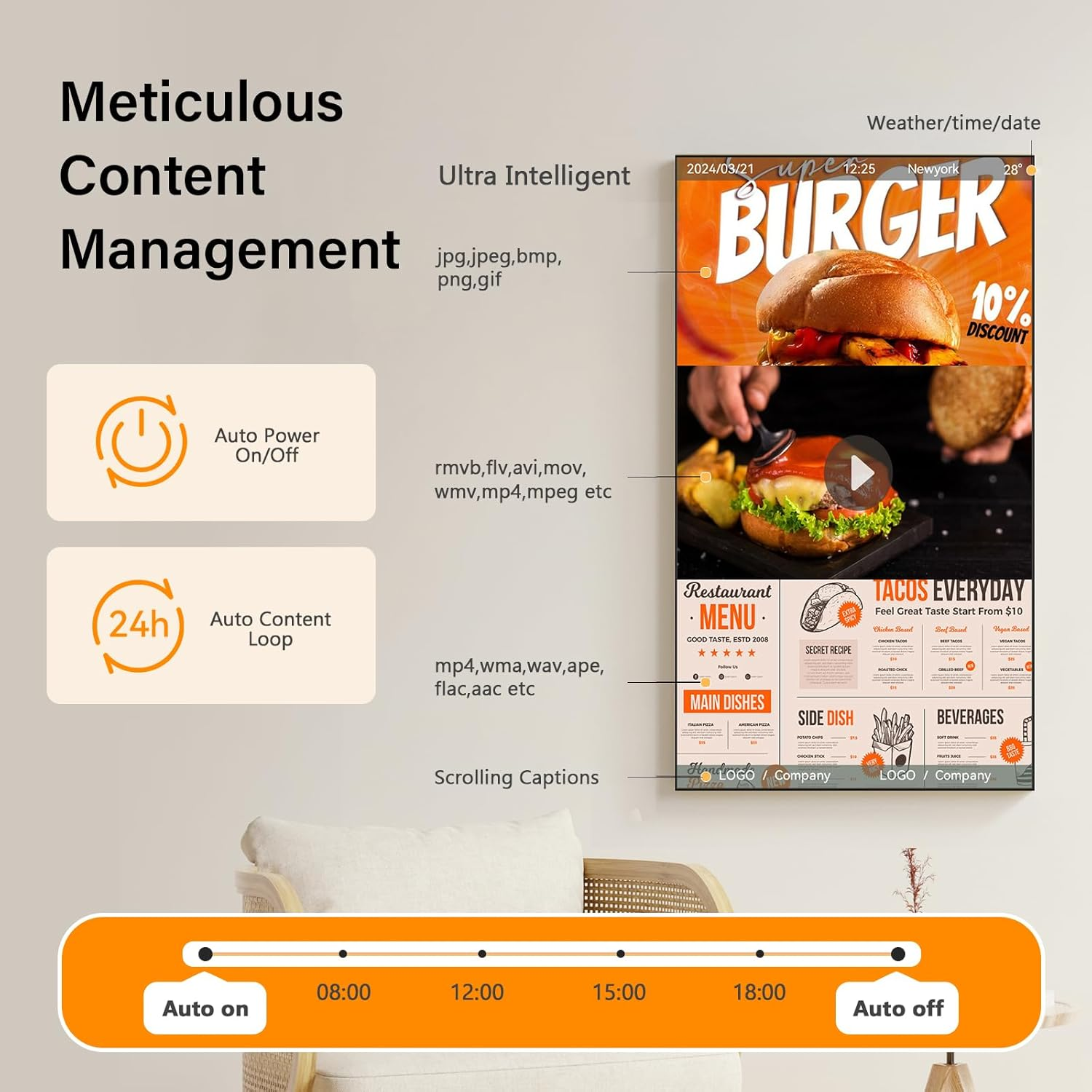 Canlarriz 32 Inch Digital Signage Kiosk LCD Advertising Display Menu Displays Indoor Floor Standing Vertical Poster White 2+32GB 2K 700Nits Android OS with HDMI In/Usb image number 2