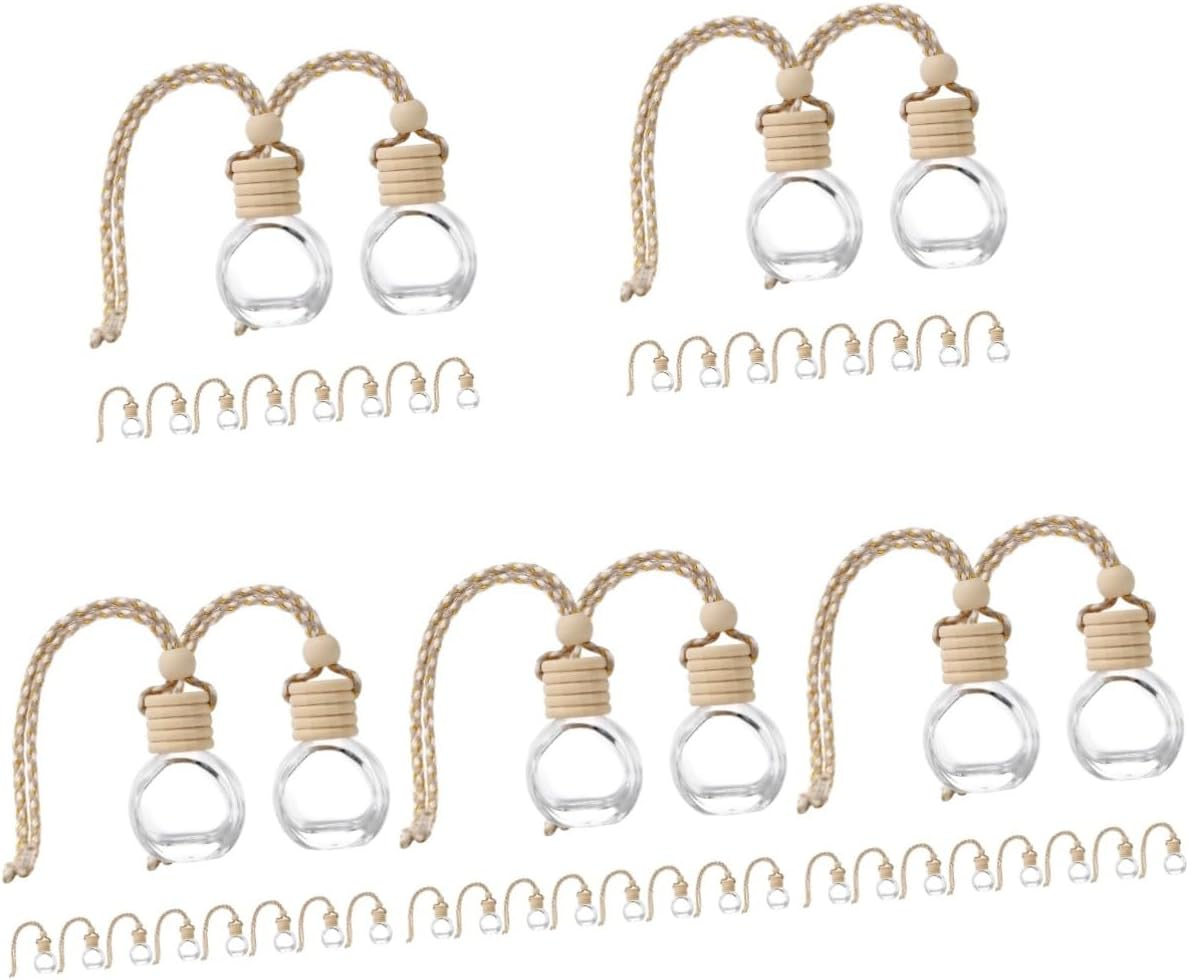 STOBAZA 5Sets Car Essential Oil Diffuser Wooden Lid Aromatherapy Air Freshener for Car Decorative Hanging Perfume Bottle 10Pcs*5