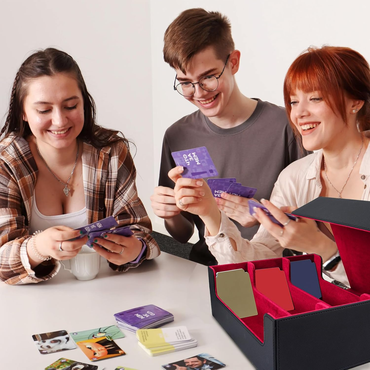 Card Deck Case for Trading Cards, 1800+ PU Leather Magnetic Commander Deck Case,Magic Card Protectors Box Fit for Yugioh, MTG and Sport Cards-Red image number 2