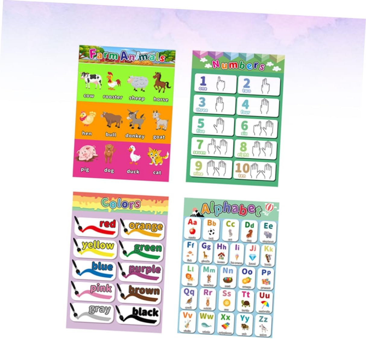 COHEALI Children Early Education Poster Set 4Pcs Preschool Educational Wall Charts for Toddlers Including Alphabet Numbers Farm Animals Waterproof and Reusable 15.7X11In image number 2