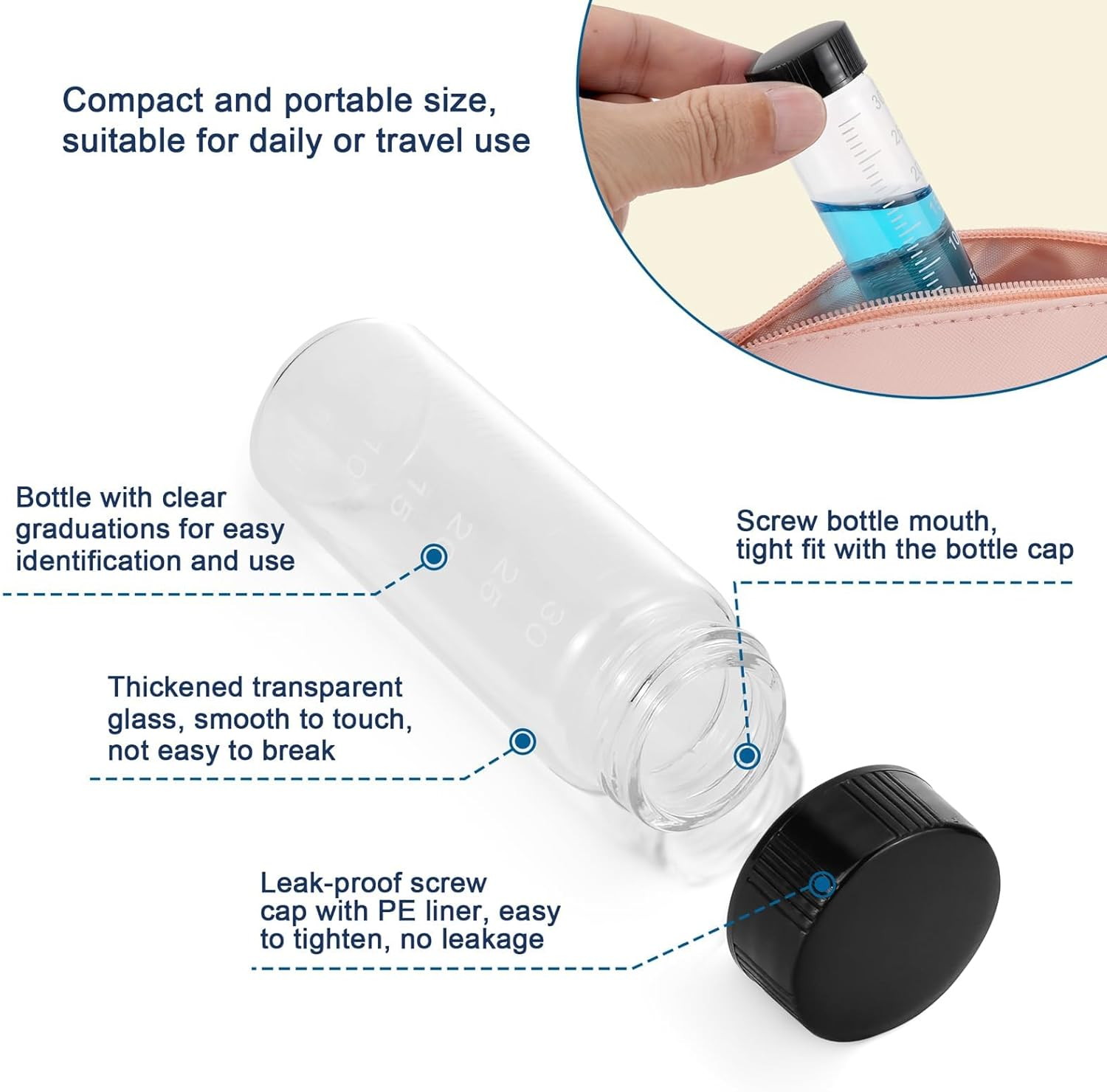 Jarlathy 10 Pack 30Ml (1 Oz) Glass Sample Vial Clear Graduated Measuring Bottles Empty Reusable Liquid Vials with Plastic Screw Cap and 10 Funnels image number 6