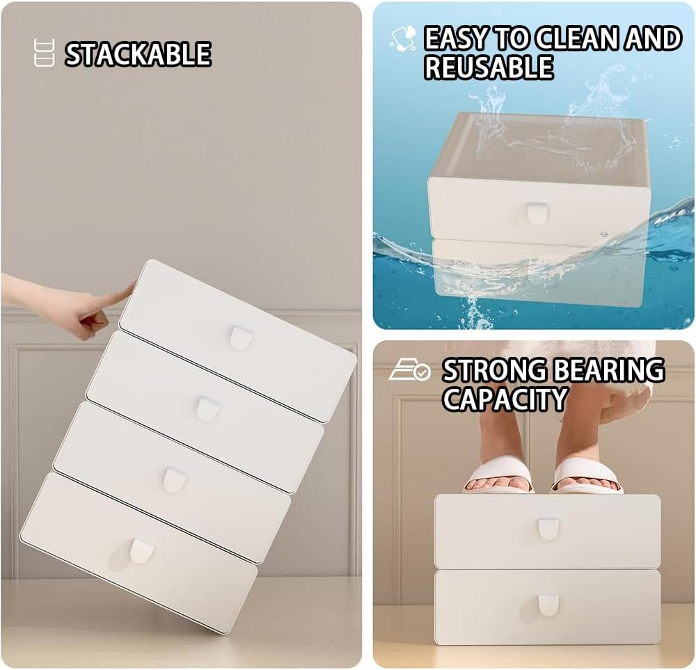 Ranqisys 15-Grid Plastic Drawer Organizer, Stackable Storage Box for Socks, Bras, Underwear, Ties, Belts & Accessories, Closet Divider Box (White) image number 1