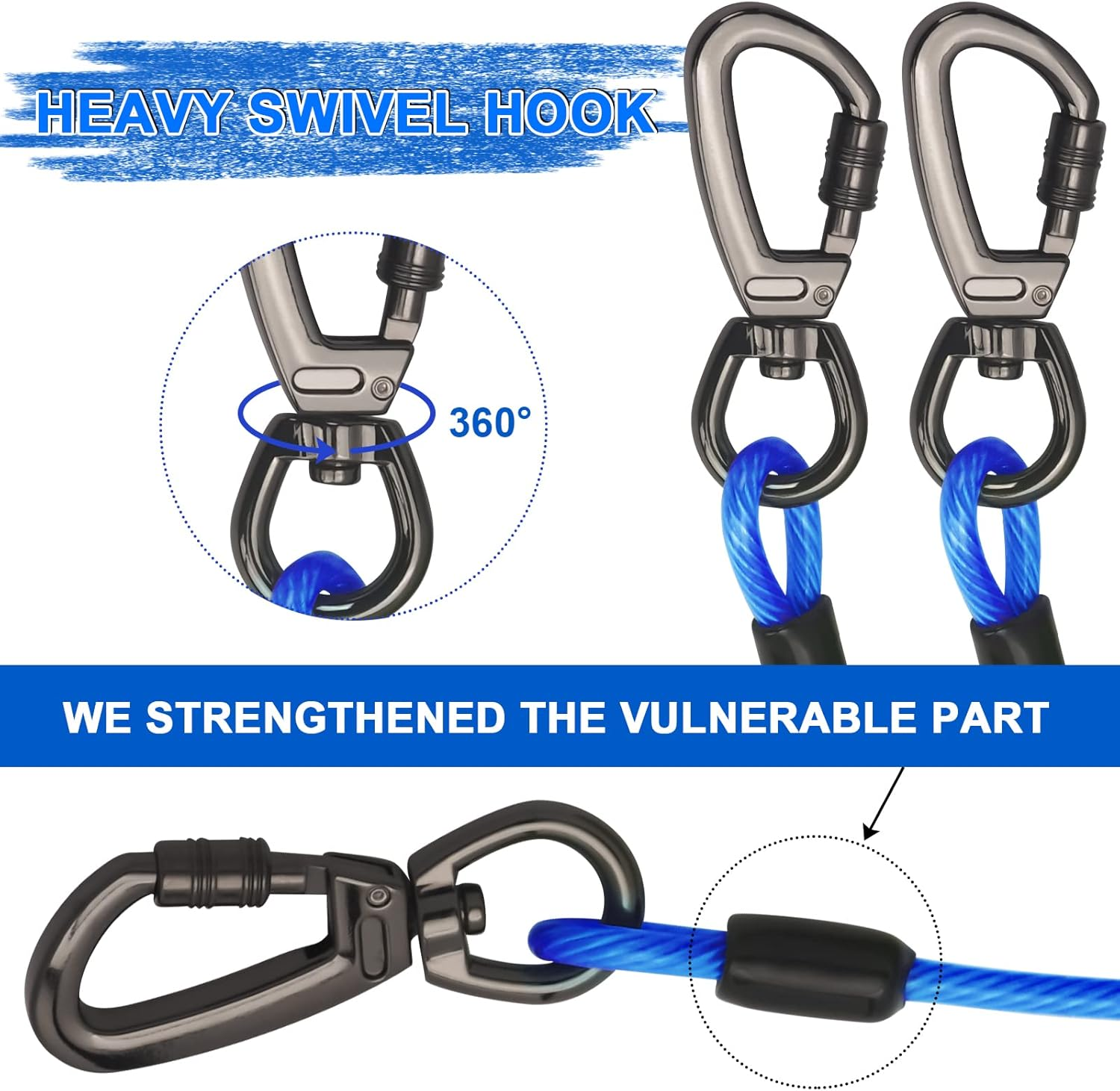 Tie Out Cable with Spring for Dogs - Heavy Duty Dog Leash for Yard & Outdoor Training - 10Ft Blue image number 3