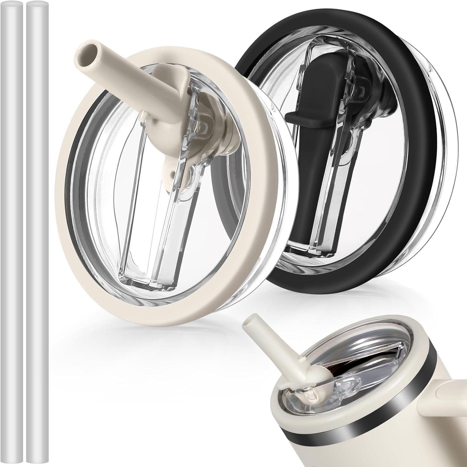 40Oz Flip Straw Leak Proof Lid for Stanley H2.0 Quencher, 2 Pack Tumbler Lid Replacement, 40Oz for Stanley Cup, Protour Accessories, Spill Proof Straw Cover