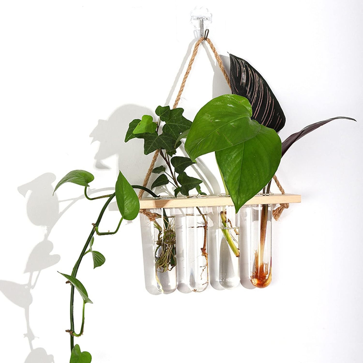 Plant Propagation Station, Wall Hanging Plant Terrarium with Wooden Stand Glass Planter Test Tube Plant Hanger Flower Vases for Hydroponic Plants Cutting Flower, Home Decoration (Retro Color) image number 6