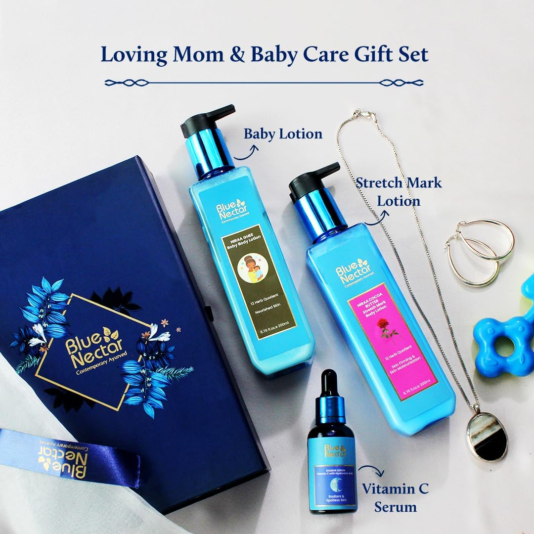 Blue Nectar Loving Mom & Baby Care Gift Set | Stretch Mark Lotion, Baby Body Lotion & Vitamin C Serum | Baby Shower Gift for Mom & Baby | Gift for Pregnant Women | New Parents Gift image number 3