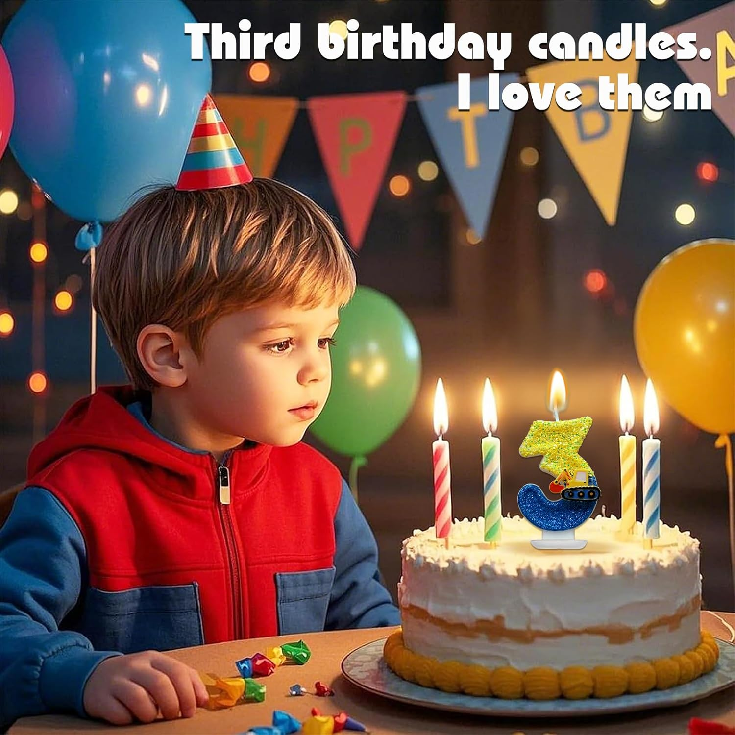 Number 3 Birthday Candles with Excavator Design - DIY Number Cake Decorations for Boys, for 3Rd Birthday Party image number 4