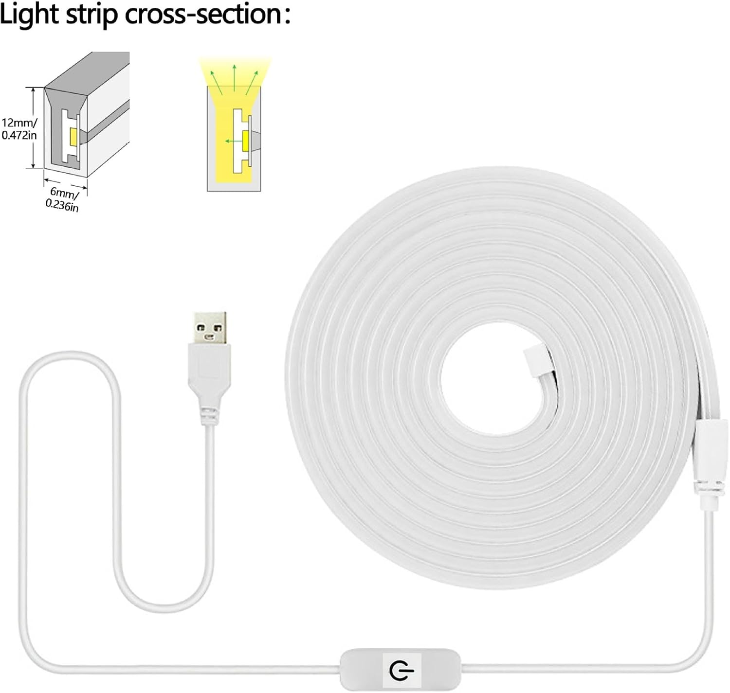 Weforu LED Strip Light 2M Dimmable Neon Rope Light USB Powered Touch Control Waterproof Warm White 3000K image number 2