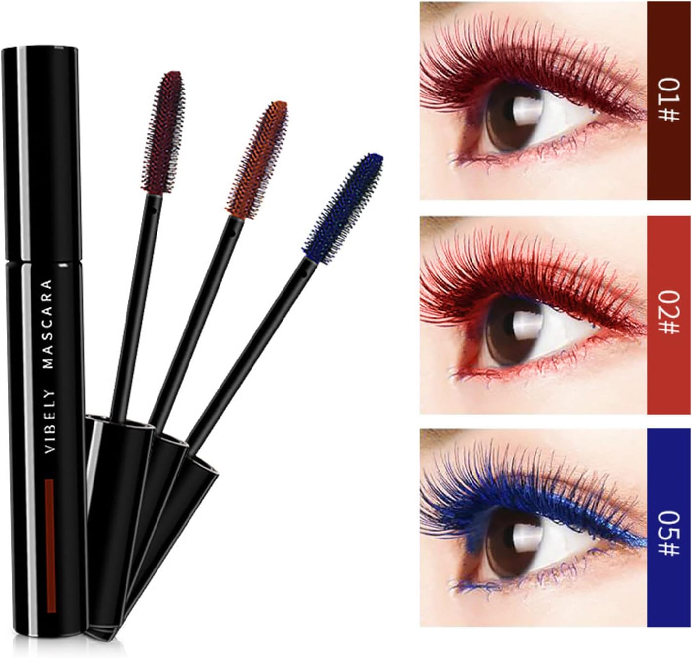 4 Colours Coloured Mascara, Colorful Mascara Blue Purple Green Red Mascara Waterproof Mascara, Length Volume, Long-Lasting Charming Rainbow Color 4D Silk Fiber Lash Volume-Effect