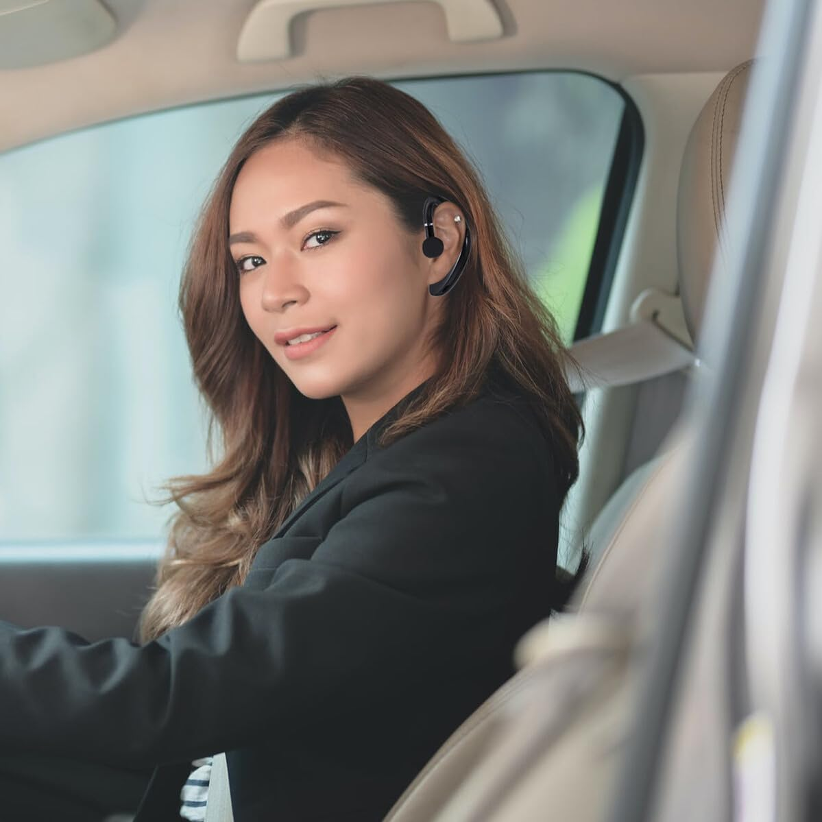 SHINEOFI Long Battery Life Wireless Driving Earphone One-Side Earpiece Lightweight Headset for Workout and Running Compatible with Devices Black