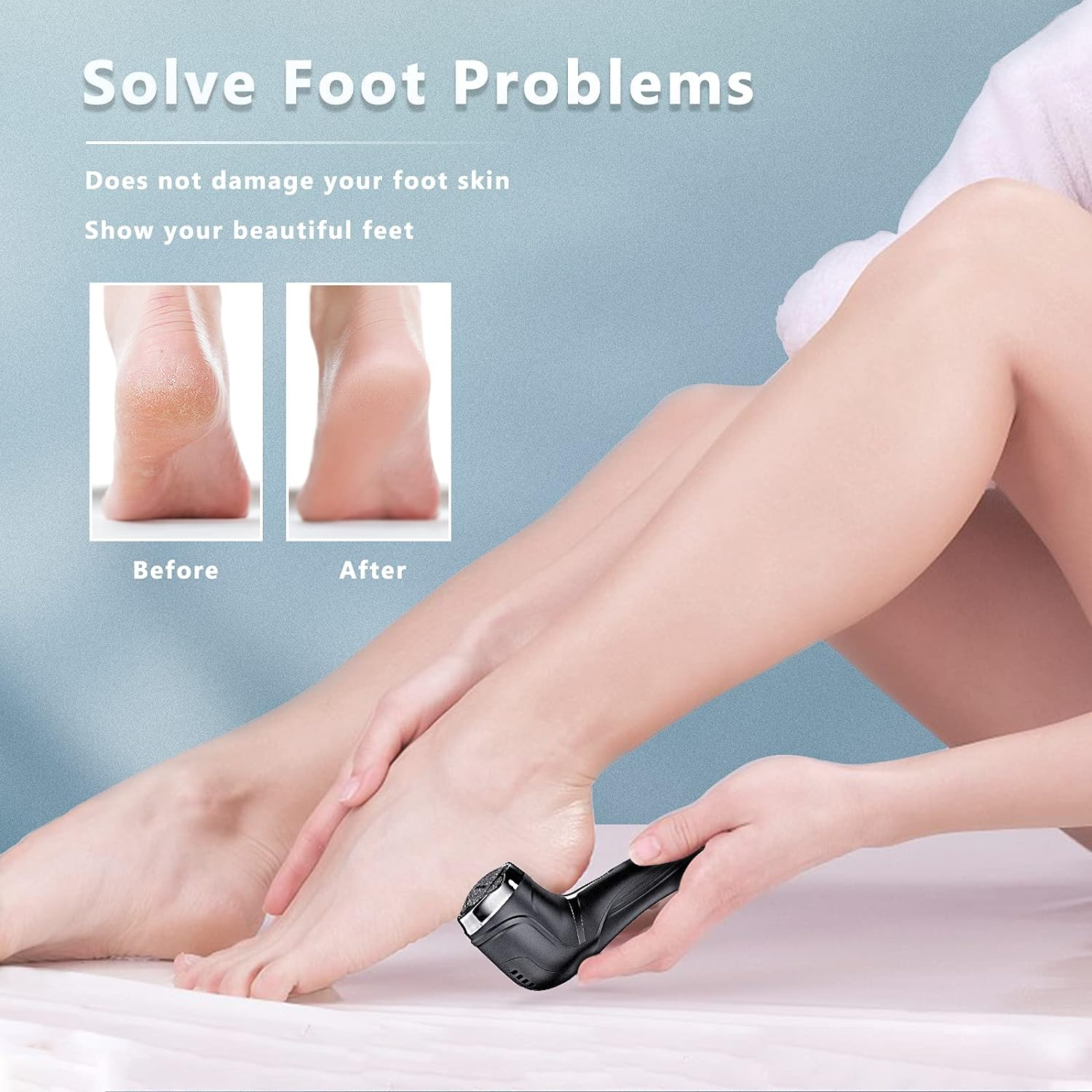 Electric Rechargeable Callus Remover Foot Electric IPX7 Waterproof LED Display Pedicure Set Foot Care Electric with Vacuum System, 2 Speeds & 3 Grinding Heads image number 4