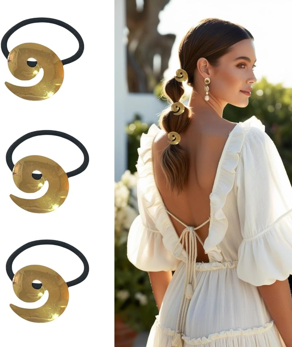 Set of 3 Ladies Gold Plate Hair Bobbles - Metal Hair Accessories in Gold - Hair Accessories for Hair