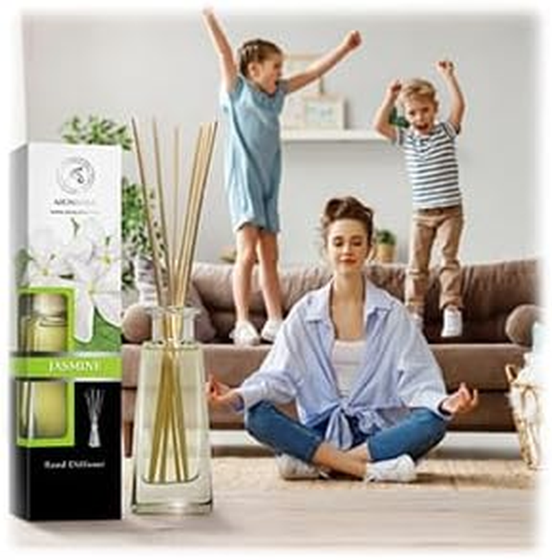 Reed Diffuser Jasmine 3.4Oz (100Ml) - Room Diffuser with Jasmine Essential Oil - Home Fragrance - Aromatherapy Air Freshener - Oil Diffuser - Scented Diffuser - Jasmine Aroma image number 6