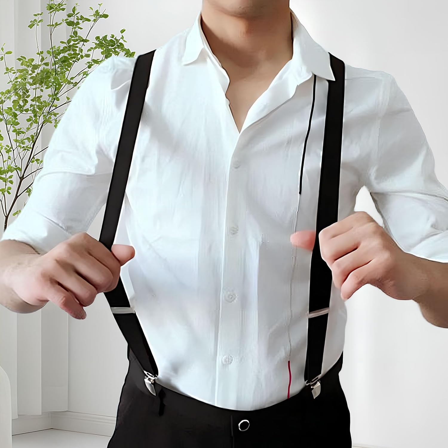 Suspenders Men, Black Suspenders, Solid Straight Clip Suspender, Elastic and Adjustable Men'S Braces(Black) image number 1