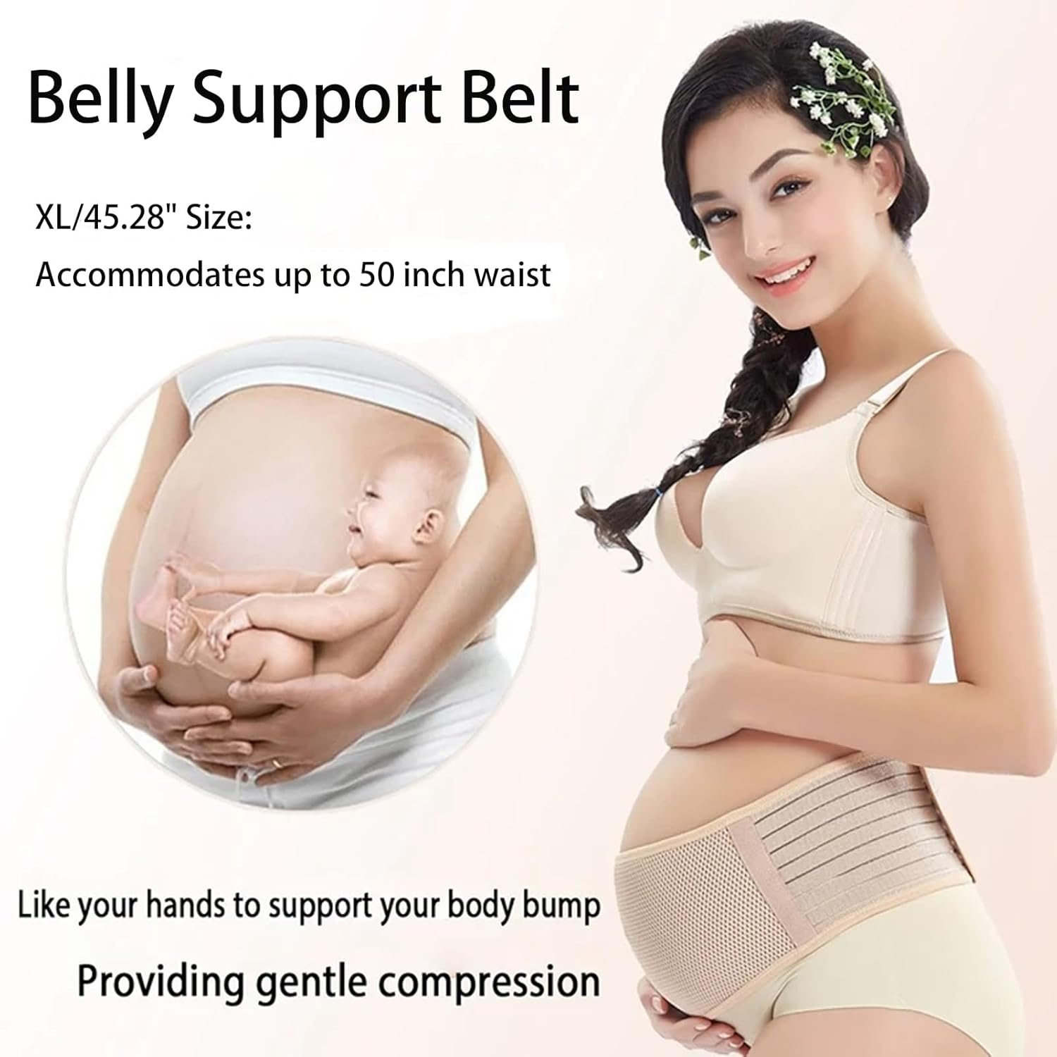 MYLEUS Adjustable Maternity Belly Band,Light and Breathable Pregnancy Belly Support Band,Prenatal Cradle for Baby,For Abdomen, Pelvic, Waist, & Back Pain(One Size,Nude Colour) image number 5