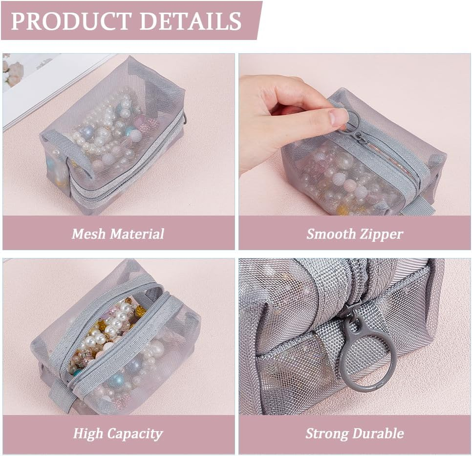GORGECRAFT 3 Pieces 3 Colours Portable Square Storage Bag Made of Mesh Fabric with Nylon Zip Cosmetic Bag Small Cosmetic Bag Storage Bag for Cosmetics Travel Lip image number 2