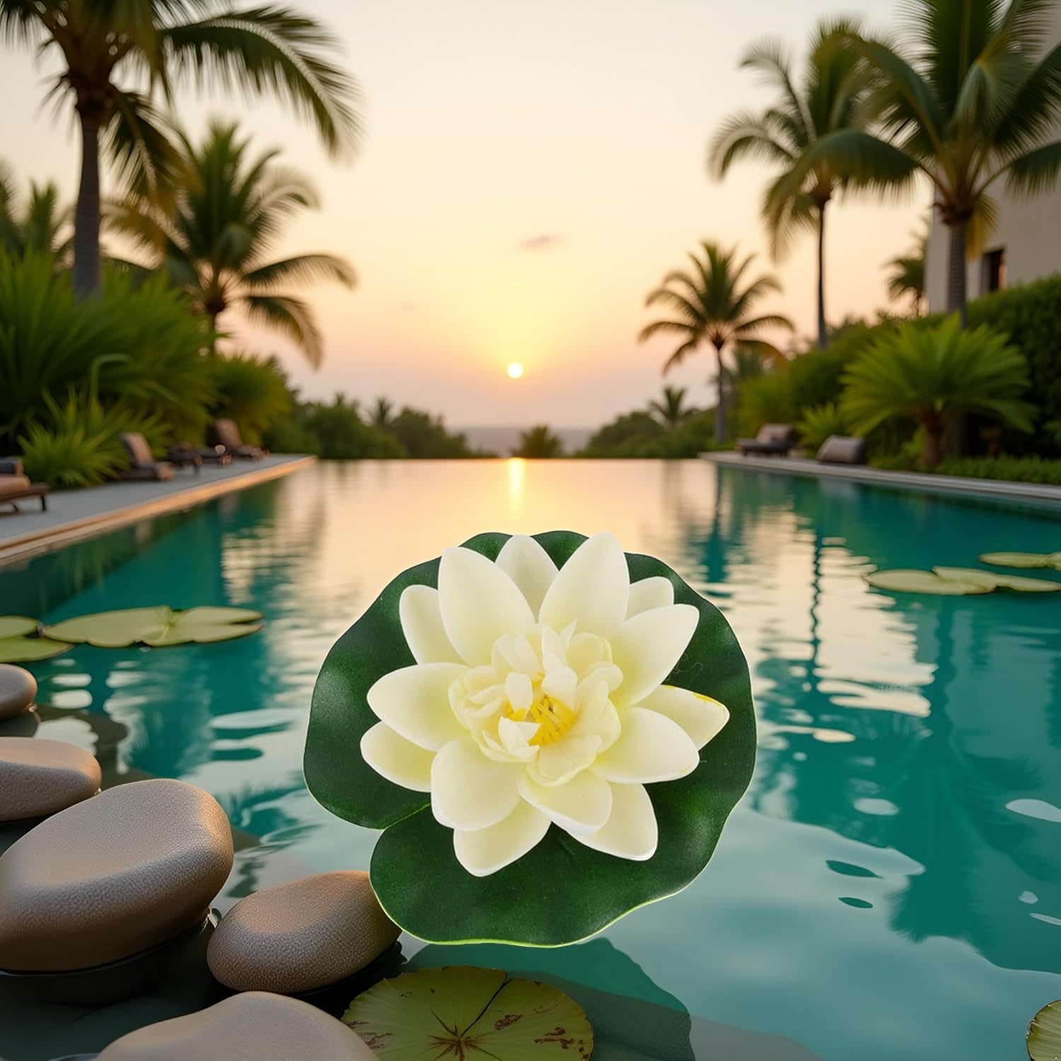 1 Pc White Artificial Floating Foam Lotus Flower with Water Lilys Pad Ornanments,Outdoor D&eacute;cor, Lifelikes Fake Lotus Flowers for Patio Pond Pool Fish Tank Aquarium Home Garden Wedding Party image number 6
