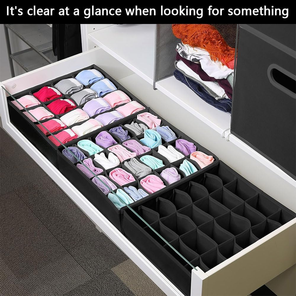 3 Pack Foldable Drawer Organizer Dividers for Clothes, Socks, Underwear, and Bras &ndash; Fabric Closet Storage Bins for Dresser, Nursery, or Wardrobe Organization image number 1