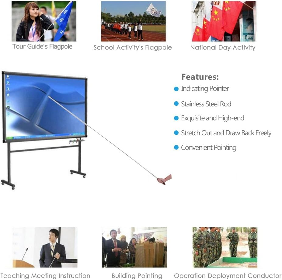 Staright 2M/2.5 Meters Outdoor Flagpole Stainless Steel Telescopic Flagpole for Teachers' Teaching Pointer Tour Guide Banner 79 image number 5