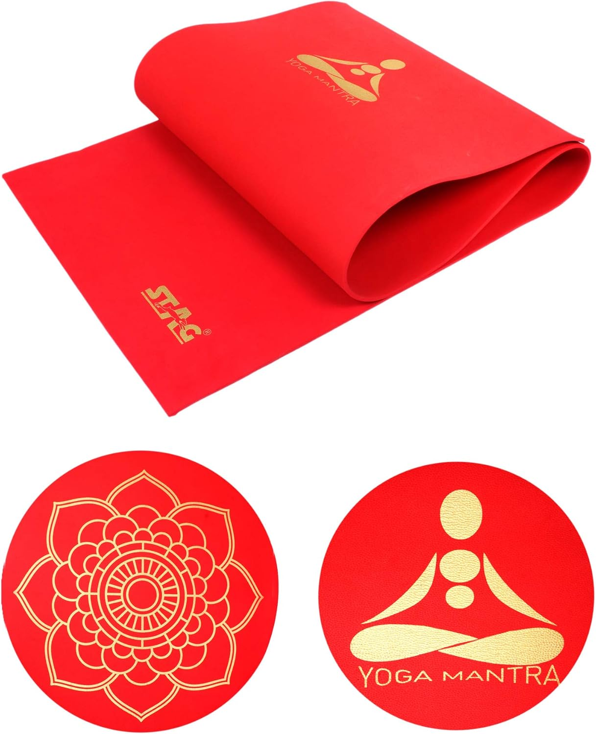 Stag Designer Yoga Mat | Color: Red | Size: 6Mm | YMPRM6 | Material: Foam | Durable and Flexible to Use | Ideal for Yoga, Pilates, Stretching and Toning Workouts image number 3