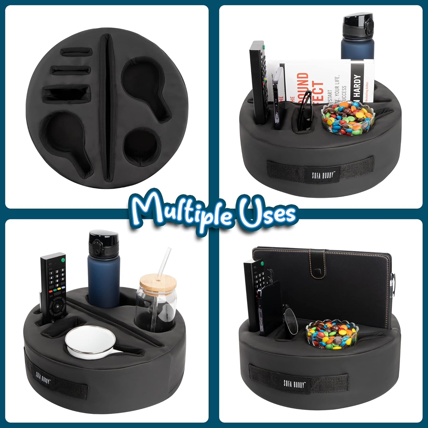 Convenient Couch Cup Holder, Couch Caddy, Sofa Cup Holder. the Perfect Couch Accessory 99D5-Circle-Leather-Black - 99D5-Circle-Leather-Black image number 2