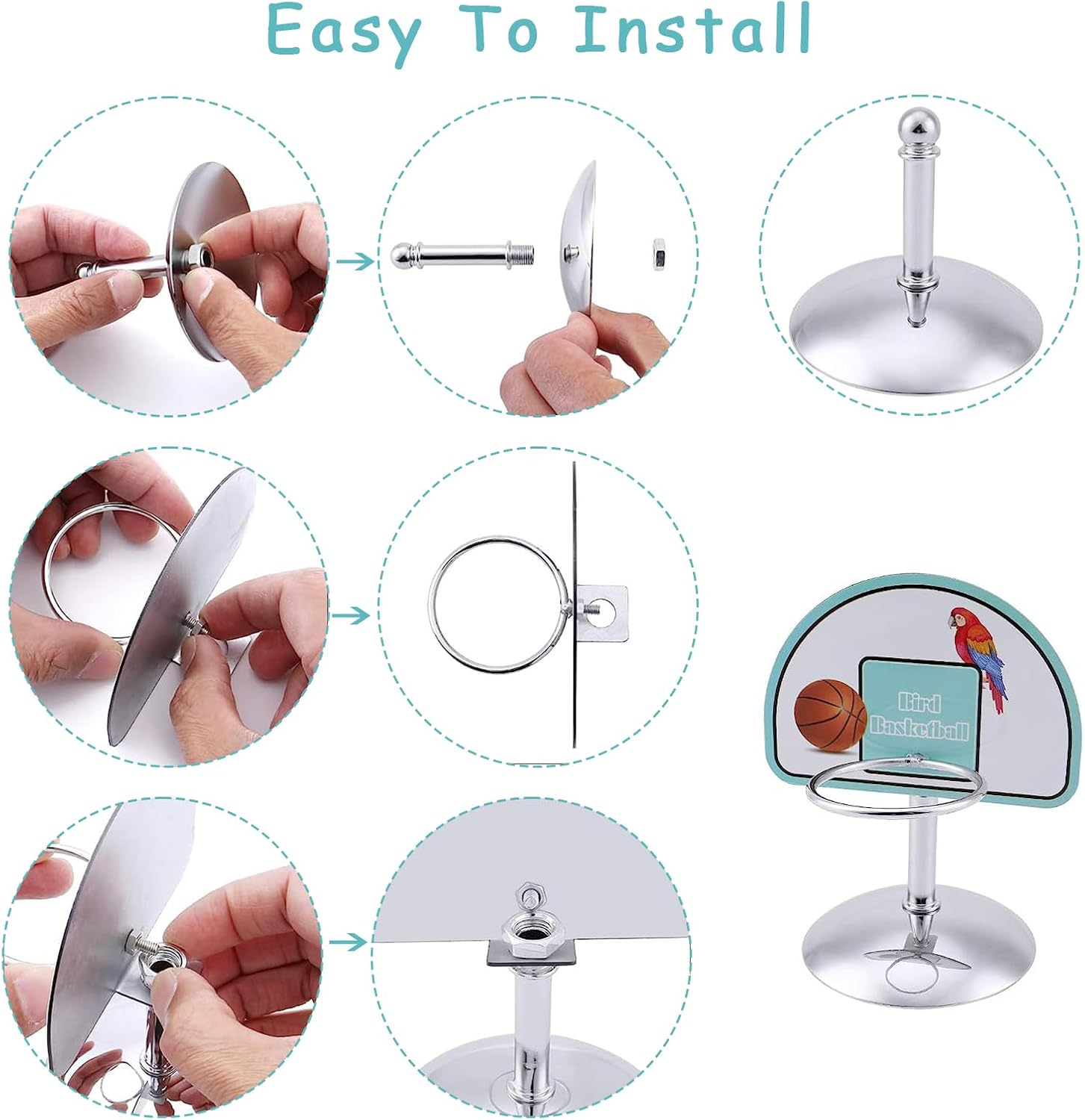 Wishesmar Metal Parrot Toys Set Parrot Training Toy Bird Educational Interactive Intelligence Toy Including Basketball Stacking Toy for Budgies Cockatiel Parakeet