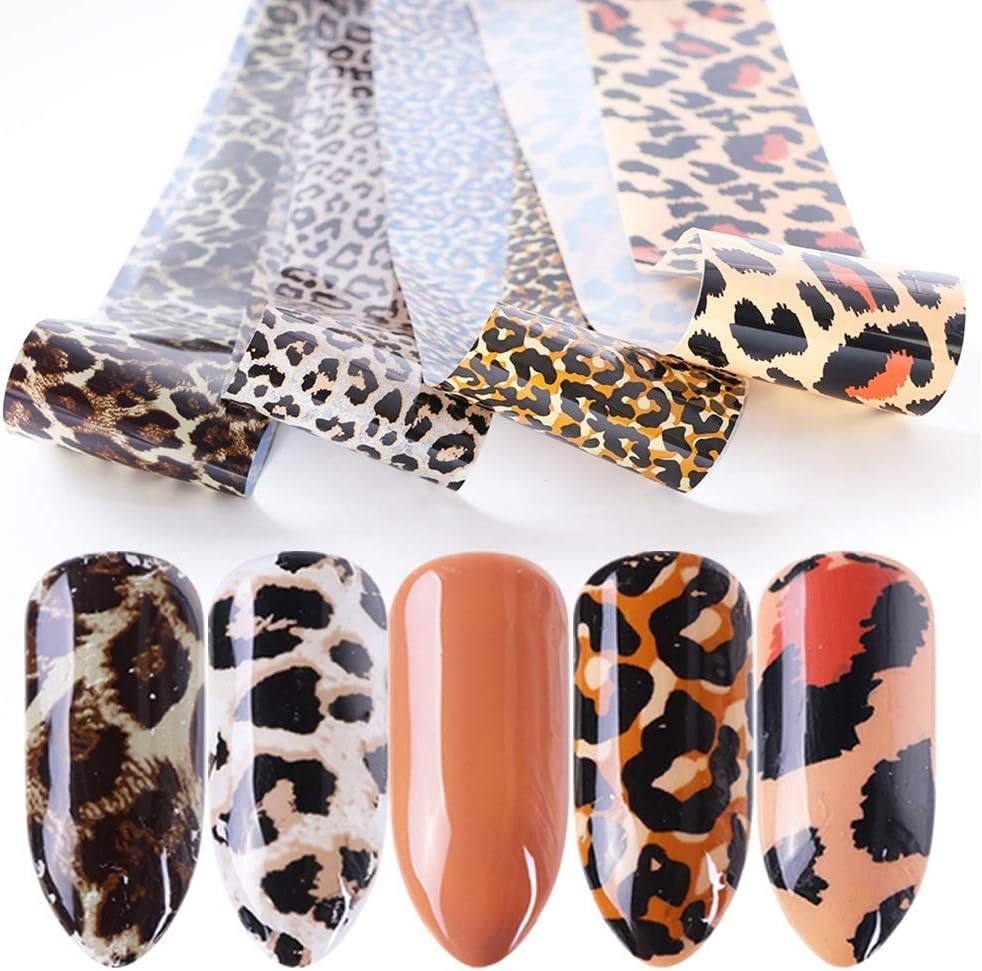 CHANGAR Animal Skin Style Nail Art Foil Transfer Decals 2 Boxes Serpentine Leopard Print Tiger Snake Skin Pattern Nail Foil Adhesive Stickers Starry Sky Manicure Transfer Tips Nail Art DIY Decoration