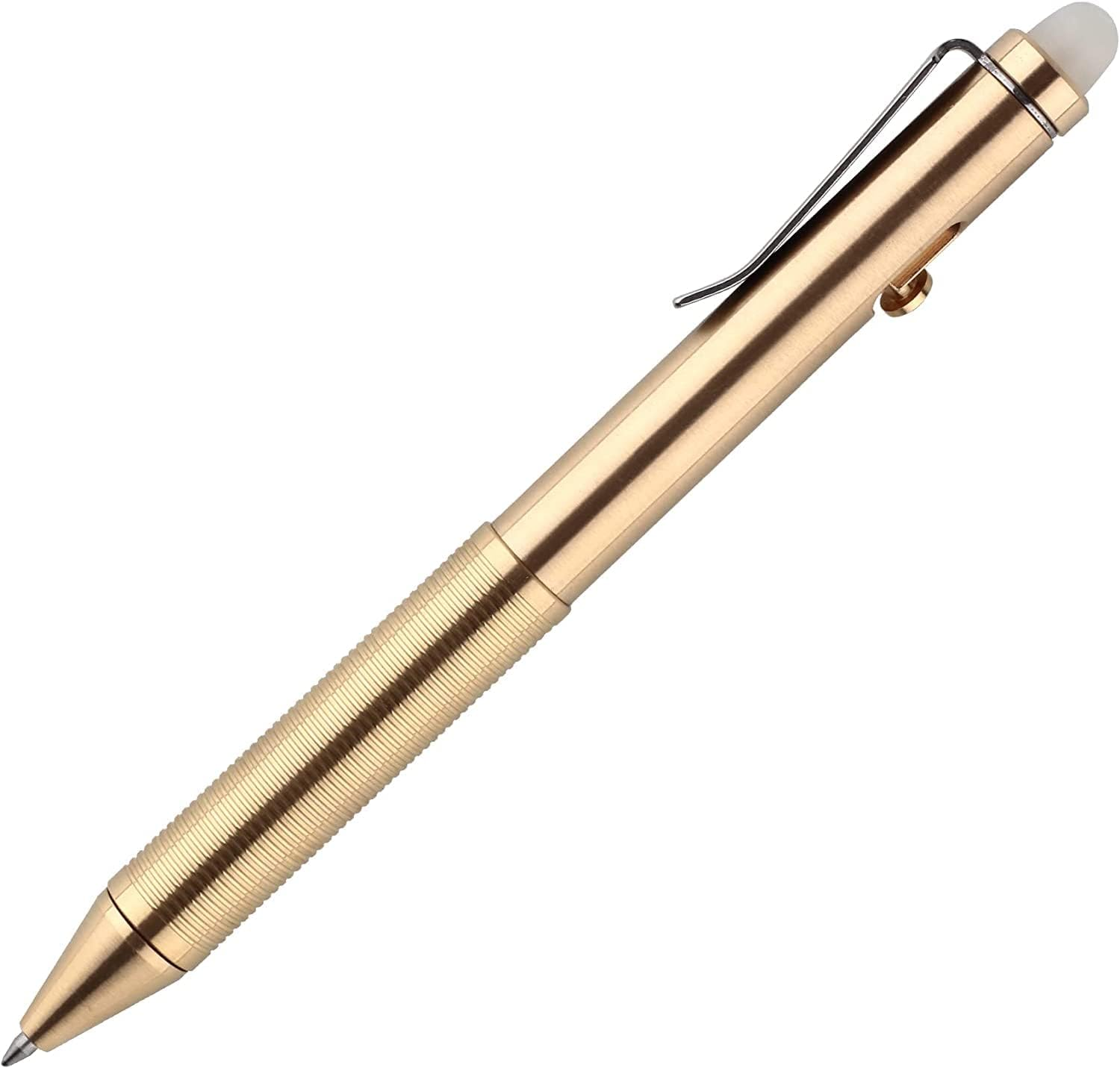 SMOOTHERPRO Erasable Solid Brass Ballpoint Pen Compatible with Pilot Frixion Refill for Office School EDC Color Natural(Ep02Gd)