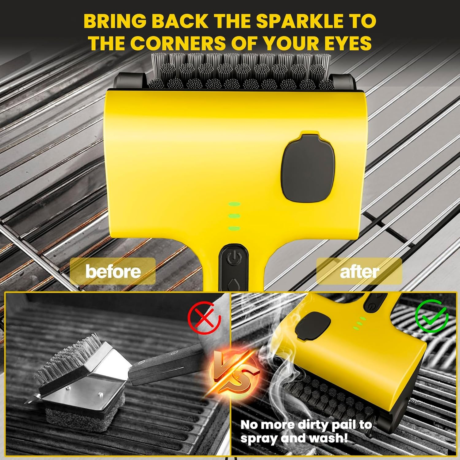 Electric Grill Clean Brush with Liquid Box, Cordless Rechargeable Barbecue Grill Cleaner, Automatic Grill Cleaner, 2-Speed, 360&deg; Rotating Cleaning Brush with Replacement Bristles image number 3