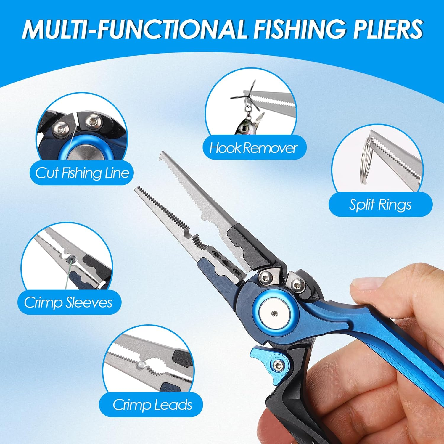 ZEMBSOYA Saltwater Fishing Pliers, Pliers Saltwater Braid with Split Ring, Fish Hook Remover, Saltwater Corrosion Resistant Coated Fishing Tool, Fishing Gear Gifts for Men image number 6